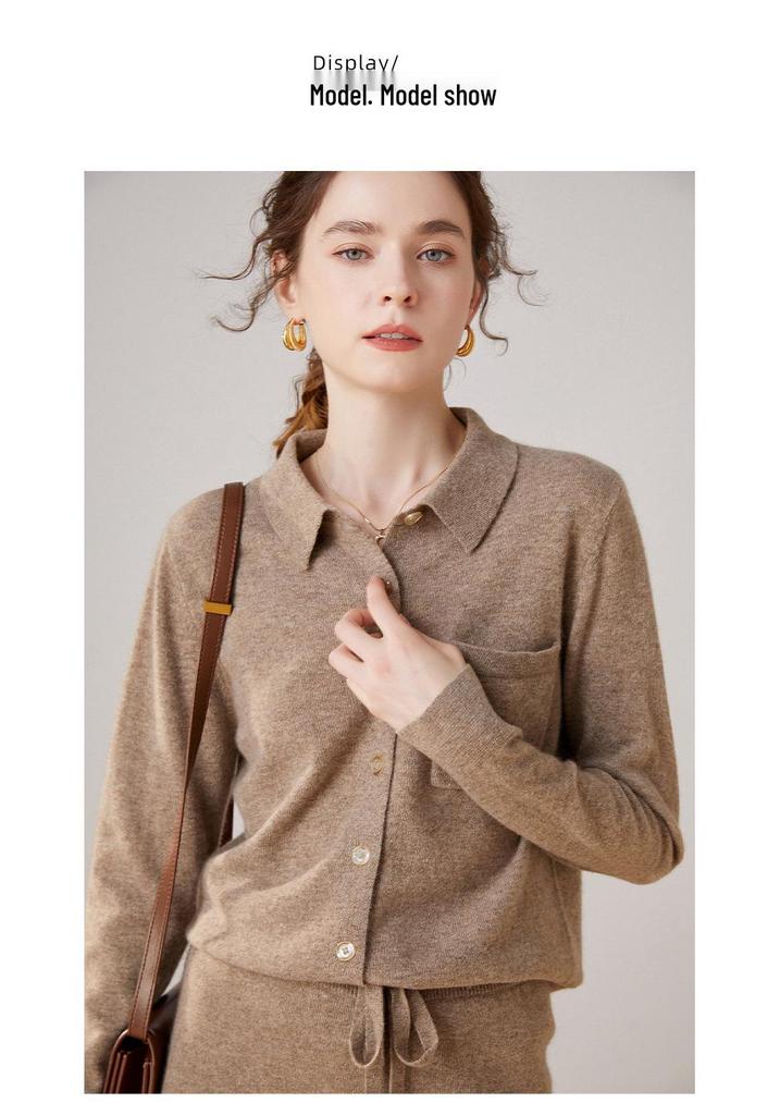 2024 Autumn/Winter Women's Cashmere Polo Collar Cardigan