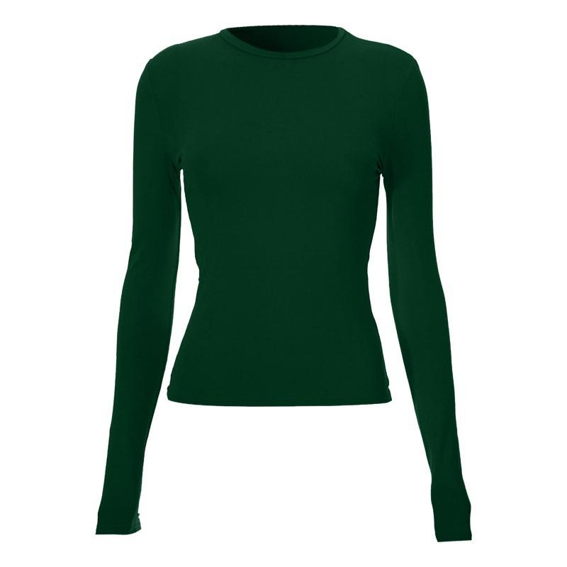 Dames Ronde Hals Lange Mouwen T-shirt Slim Fit Casual Effen Crop Top Gerimpeld Basic Dagelijks Laagjes Shirt