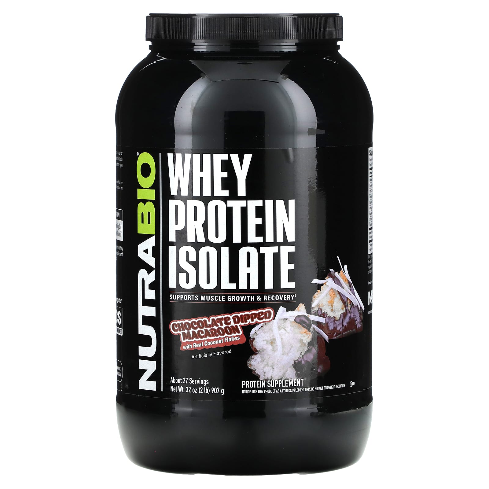 

NutraBio, whey protein isolate, chocolate coated macaroons, 907 g (2 lb)