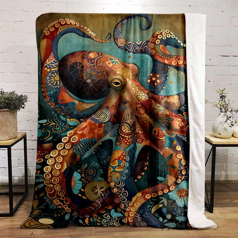 1PC Colorful octopus, abstract art  Print Blanket Warm Soft Suitable for All Seasons for Home Sofa Travel Camping Picnics RV