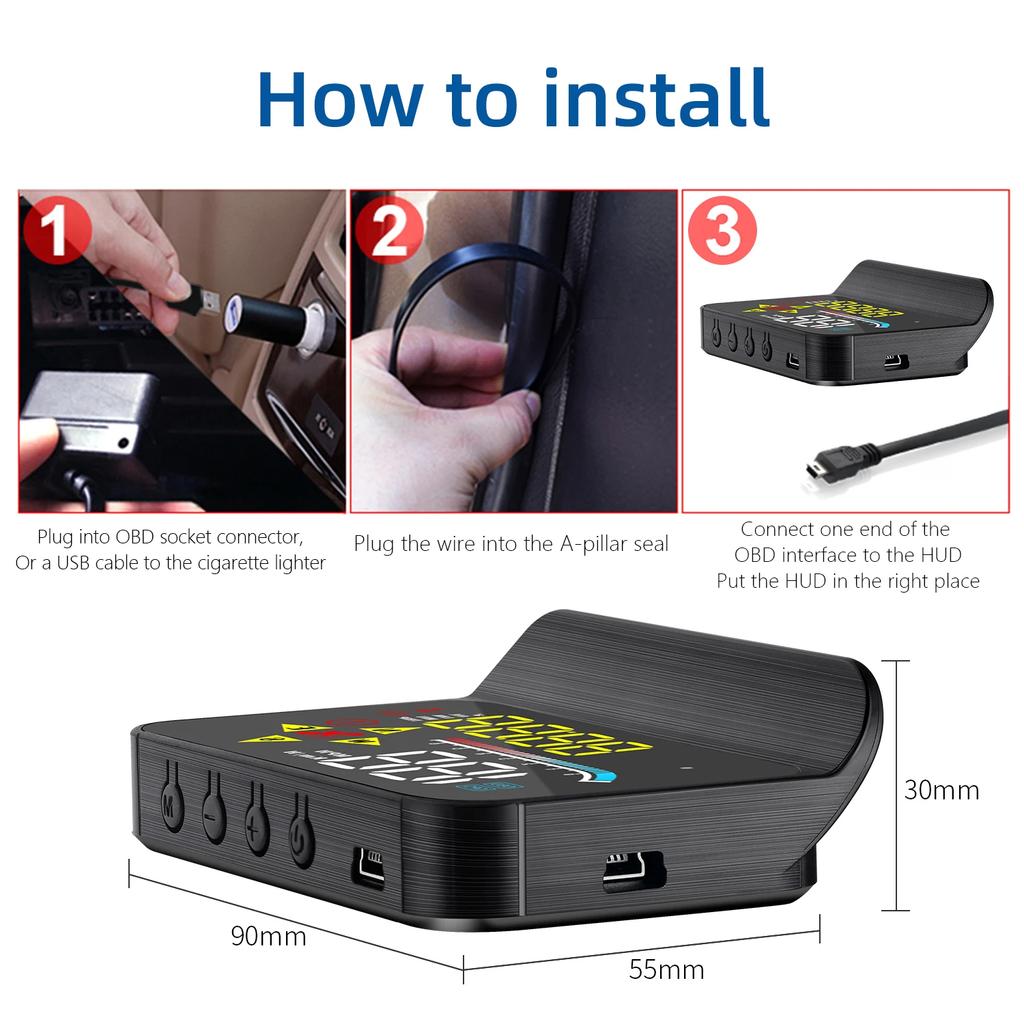 M17 Car HUD OBD+GPS Dual System Head Up Display Digital Speedometer Windshield Projector With Temp Alarm Universal For All Auto