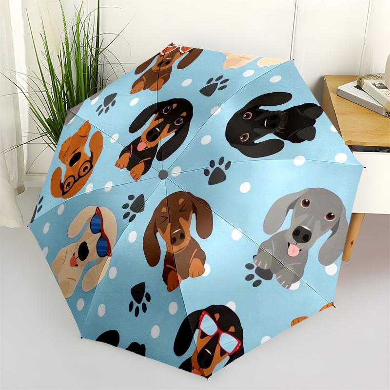 1pc Dachshund Pattern with Glasses Umbrella with Plastic Handle,Vibrant Cartoon Pattern,Multi-functional UmbrellaPT067