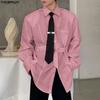 INCERUN S-5XL Men Casual Lapel Neck Long Sleeve Buttons Up Belt Shirts Tops
