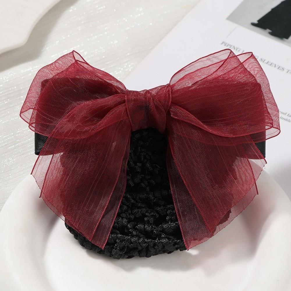 Convenient Bowknot Net Bun Snood Vintage Hair Clips Sweet Hair Bun Cover  Women Spring