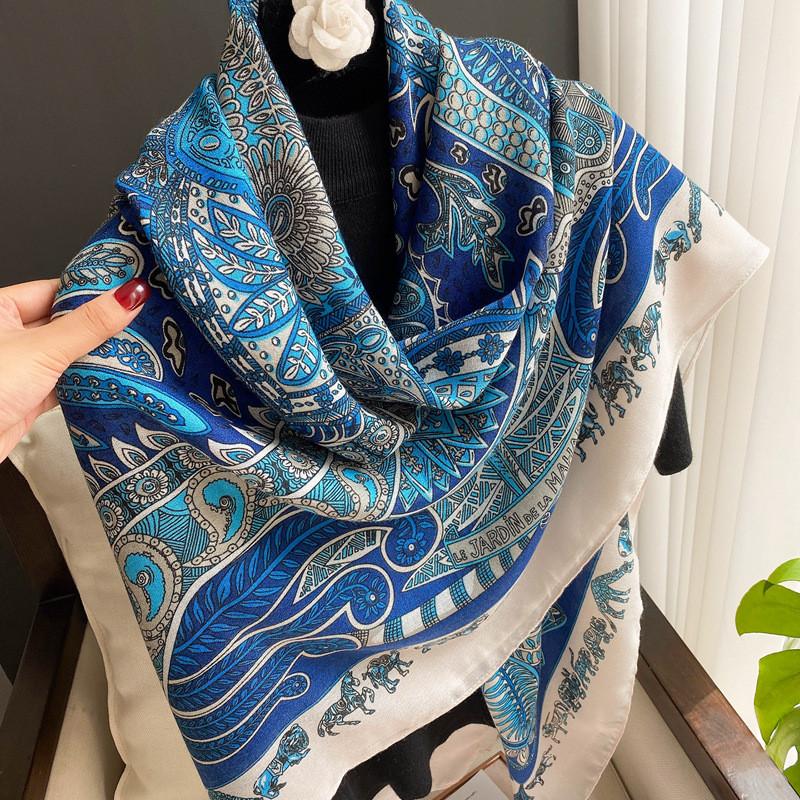42 Designs Spain Brand Lovely Floral Square Viscose Shawl Scarf Lady Print Soft Wrap Pashmina Bufandas Muslim Hijab 135*135Cm