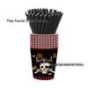 Children's Pirate Party Set: Red & Black Skull Plates, Tablecloth, Napkins