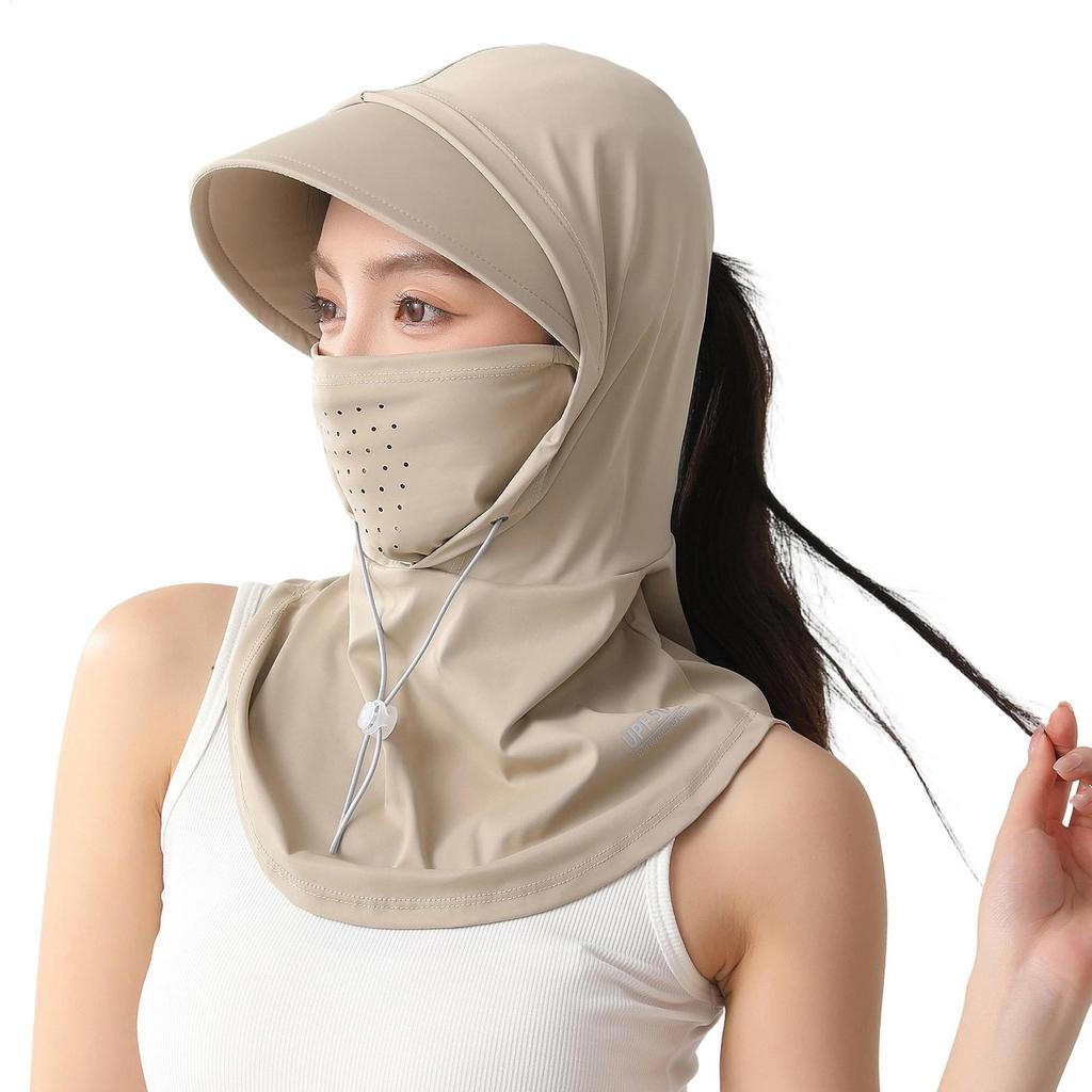 Chapeau d'été Visage Pare-soleil Anti-UV Chapeau Intégré Écharpe Respirante en Soie Glacée Protection Solaire Visage Cou Conduite Vélo Serviette Visage