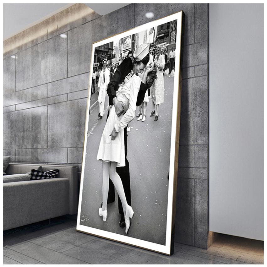 Stampa fotografica Home Wall Art Cuadros Decorazione Senza cornice Arte vintage in bianco e nero Victory Kiss Poster New York Canvas Painting