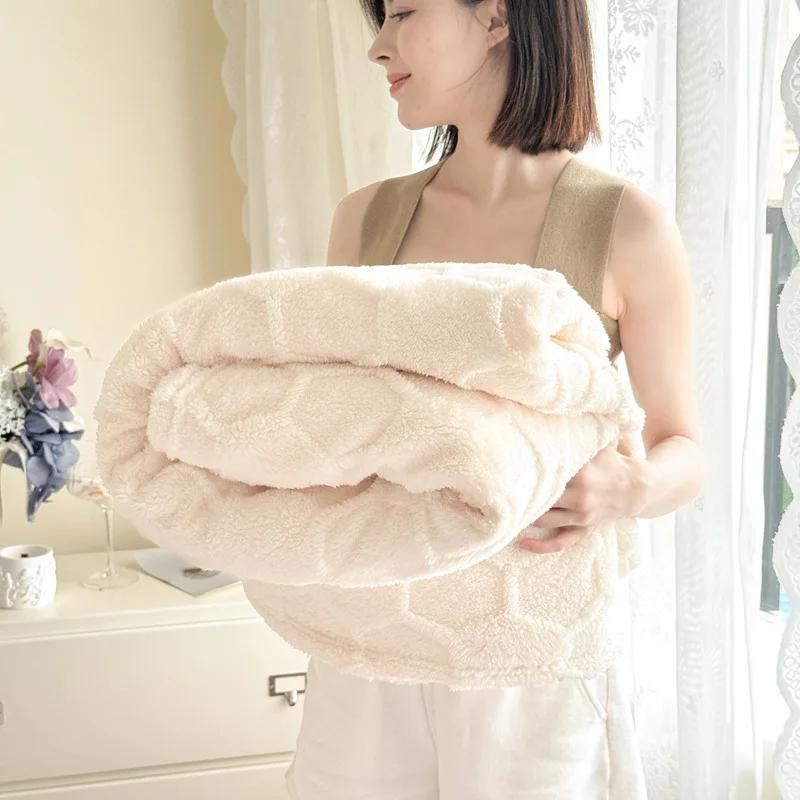 Solid Color Fluffy Blankets Thickened Double Jacquard Blanket Warm Sofa Bed Sheet Cover Chunky Nap Blanket Home Bedroom Decor