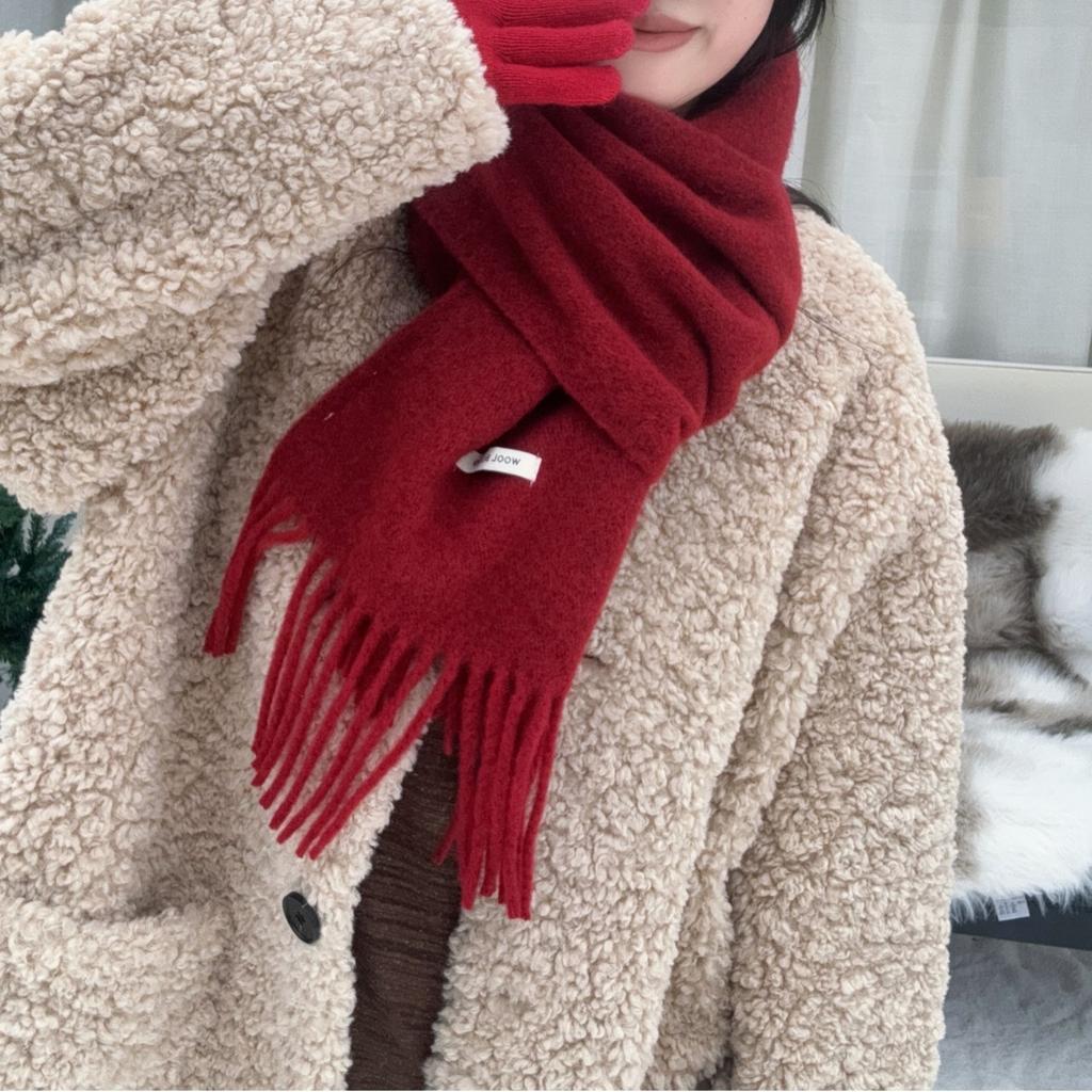 New Autumn and Winter Women's Wool Blended Scarf Solid Color Tassel Korean Style Versatile Fashionable Atmosphere Warm Scarf