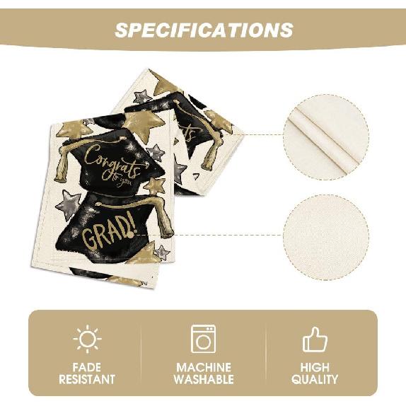 Artoid Mode Watercolor Congrats to You Star Trencher Cap Graduation Table Runner, Kitchen Dining Table Decoration for Home Party Decor 13x36 Inch