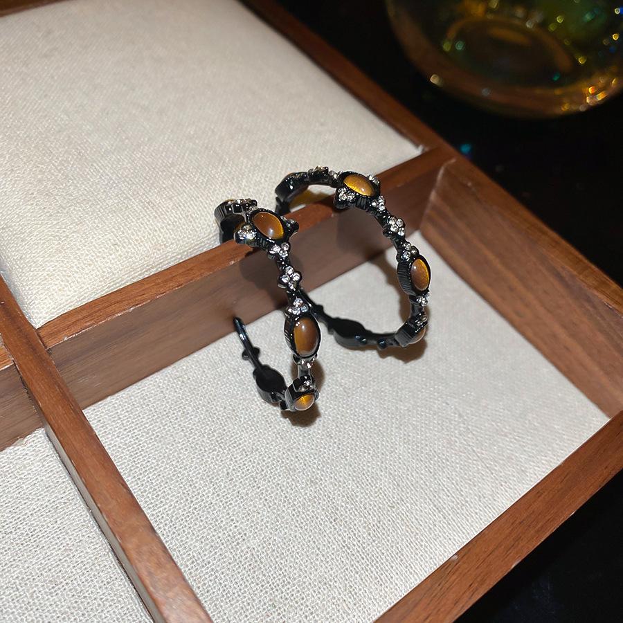 Silver Needle Maillard Irregular Oval Tiger's Eye Earrings Earrings Vintage Style Earrings Women