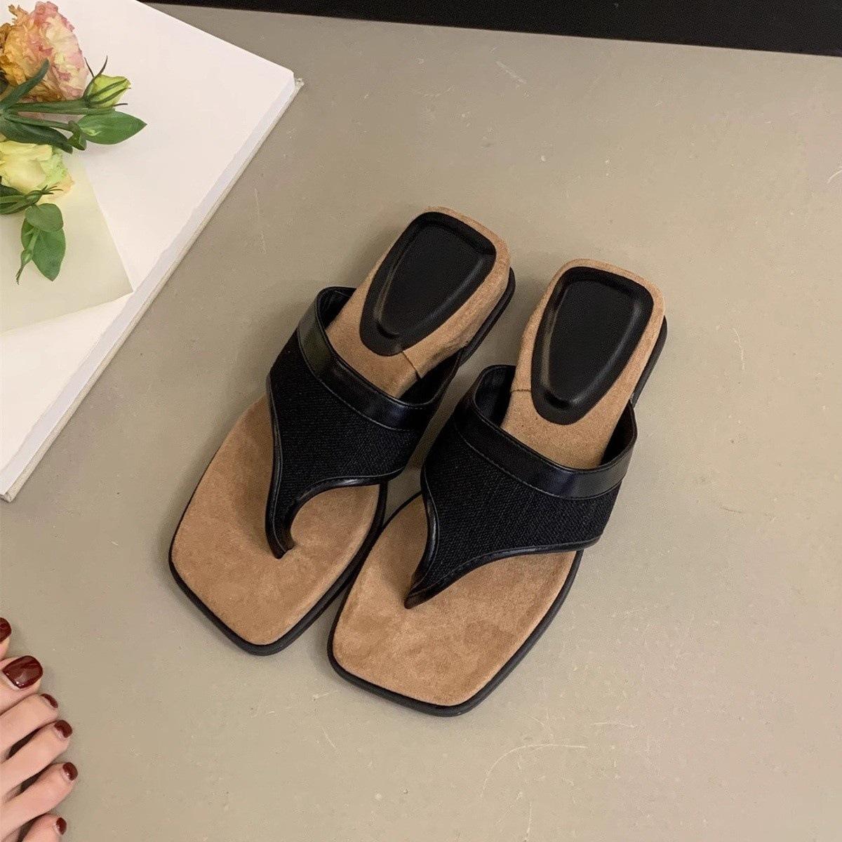 

French beautiful toe linen sandals women s summer wear 2025 new models with skirts holiday platform flip-flops 40
