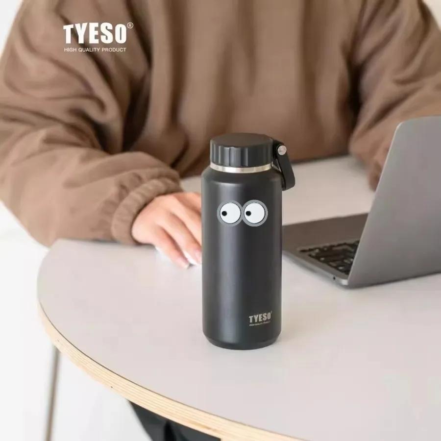 Tyeso 500ml Thermoses with Handle Large Capacity Insulated Easy-Pull Cup Sport Water Bottle for Men Women Portable Mug Hydration with Eye Sticker