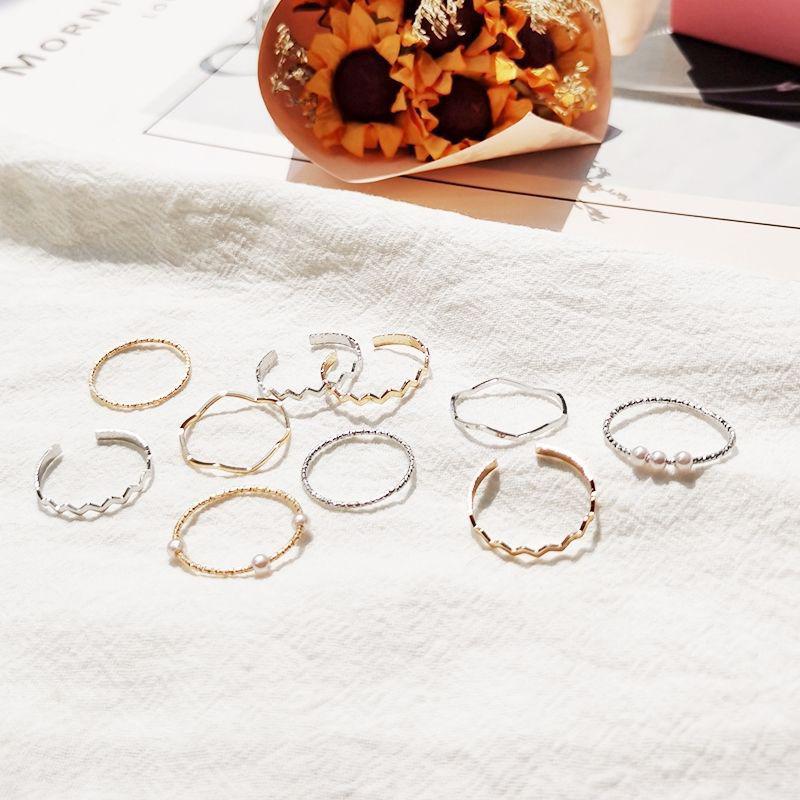 ’ 5Pcs Simple Wavy Ring Set For Women Girls Personality Temperament Mini Pearl Elegant Lovely Ring Jewelry Accessories Gifts