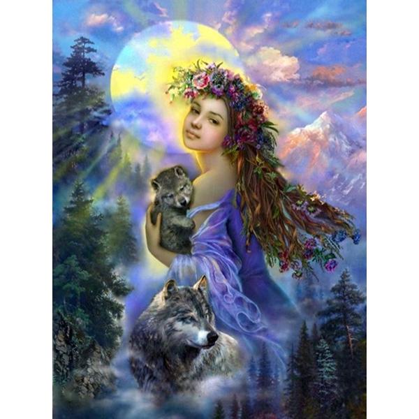 

5D Diy алмазная живопись животное волк Алмазная вышивка женщина стразы картина волк вышивка крестиком мозаика ручная работа хобби подарок Full Round 20x30CM