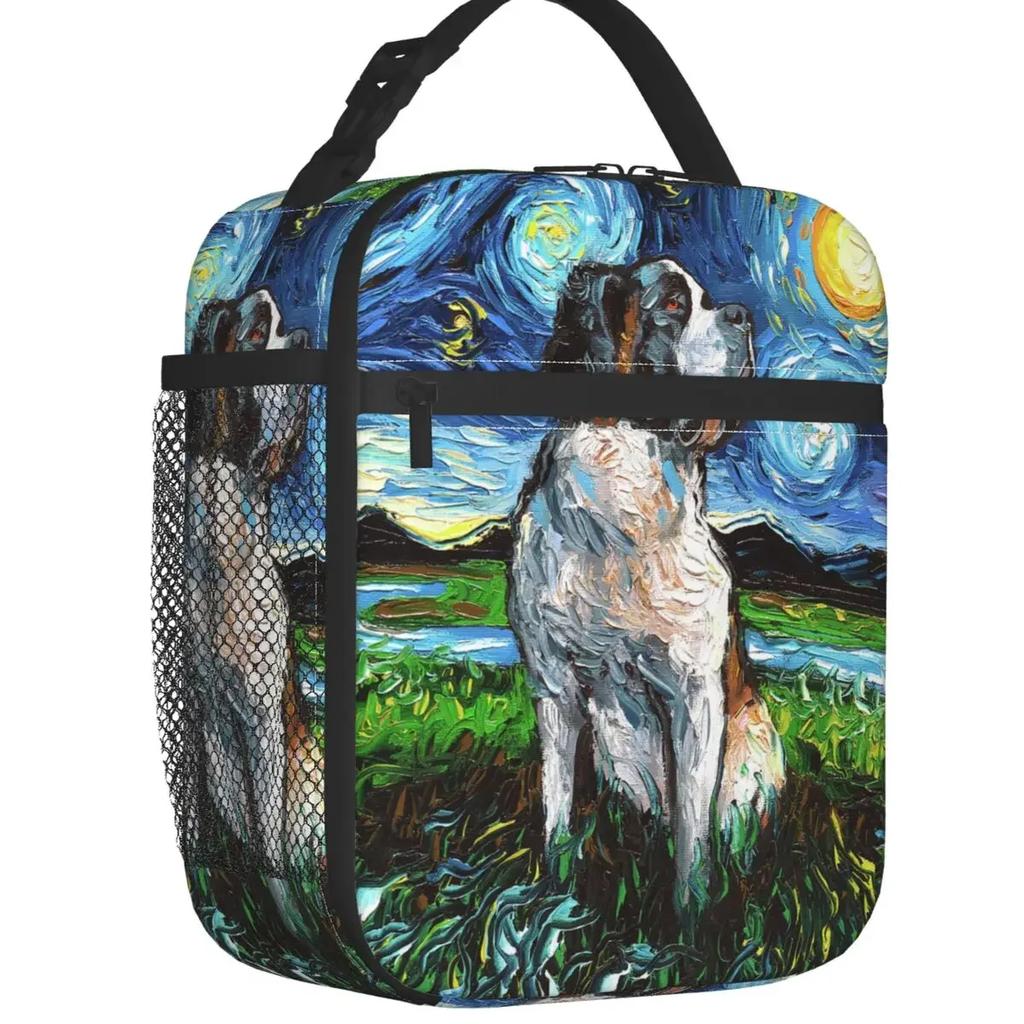 Night Saint Bernard Dog Lunch Bag Women Cooler Thermal Insulated Lunch Box for Kids School Children
