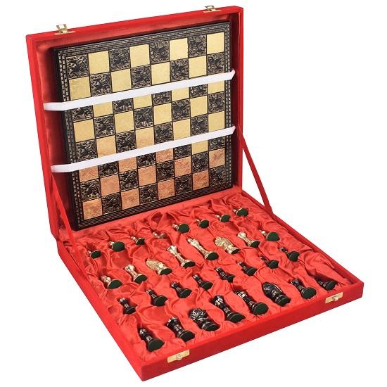 Staunton Inspired Brass Metal Luxury Chess Pieces  Board Set 30.48 Cm Gold, Black