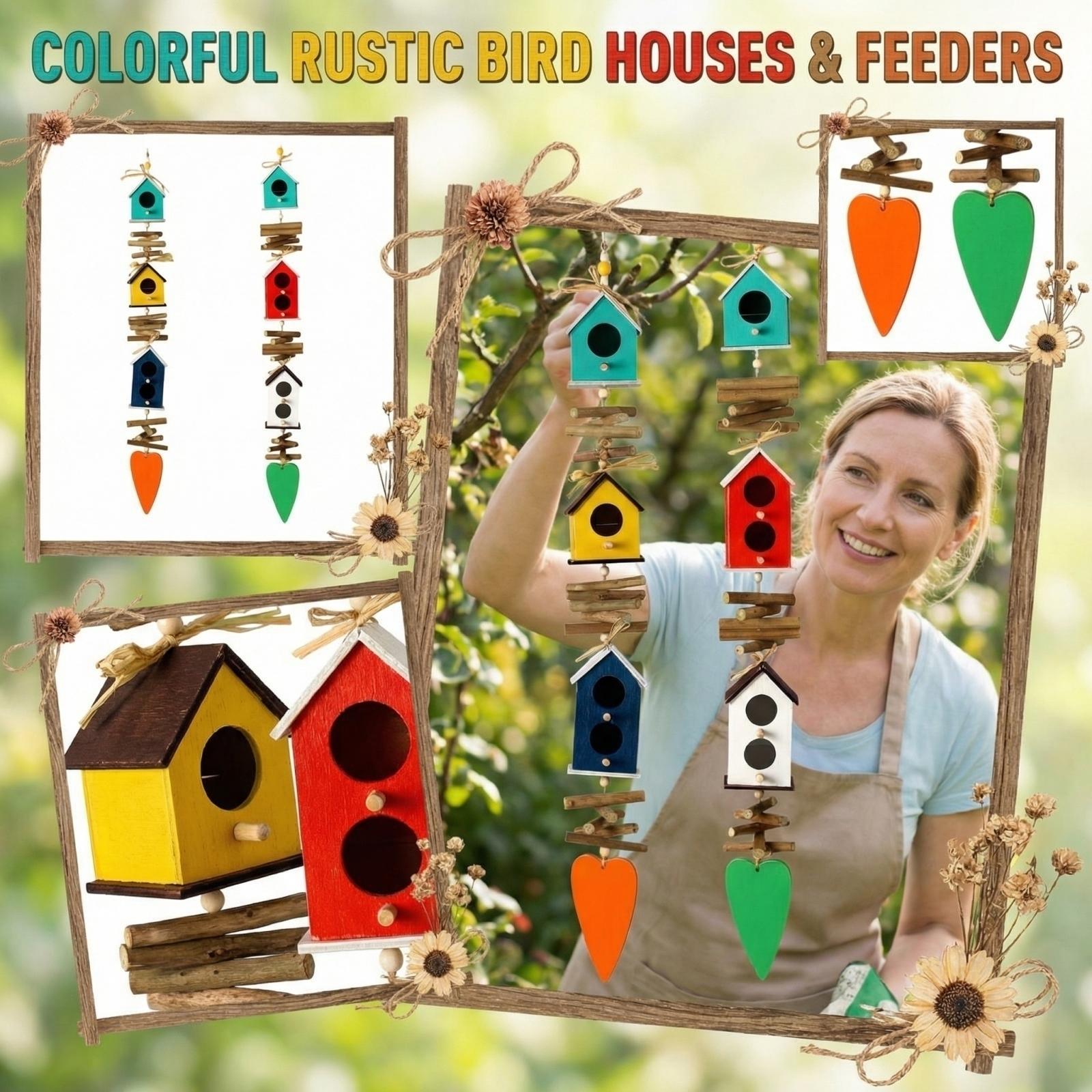 

Красочный скворечник кормушка для птиц уличный, Деревянная кормушка для птиц садовая деревенская для домиков уличный двор садовое украшение One Size