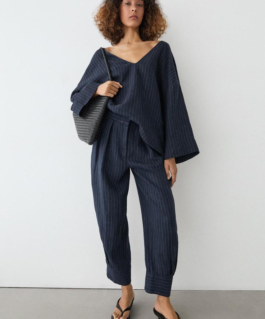 Masimodutti Linen Striped Sarouel Pants