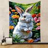 Cute White Bunny with Colorful Flowers Patterned Tapestry for Bedroom and Living Room Home Decor