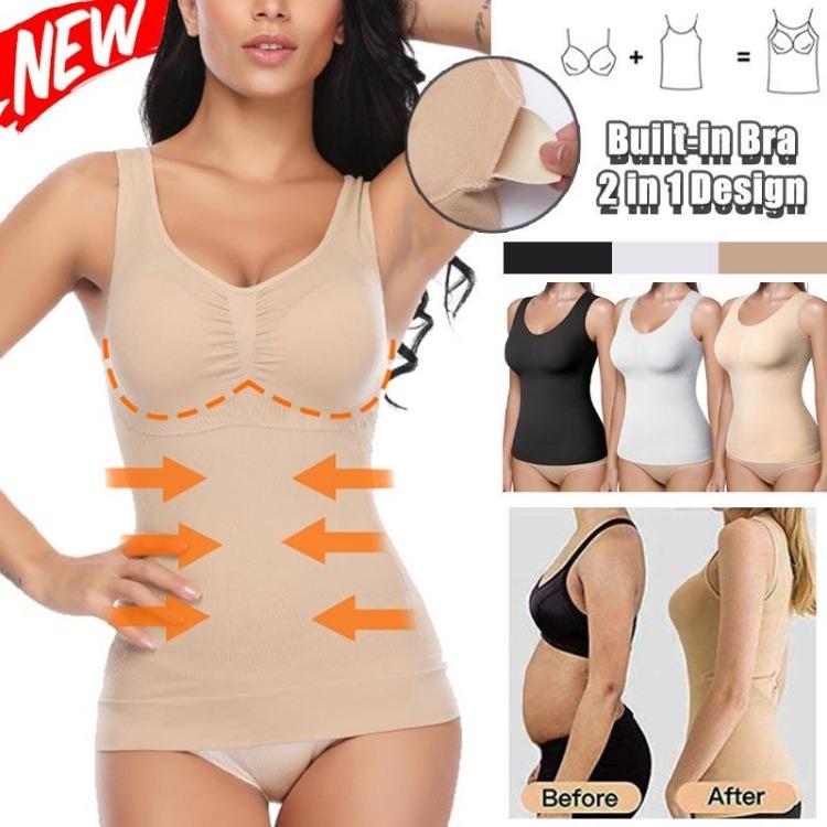 Camisola moldeadora para mujer con sujetador incorporado y control de abdomen de alta compresión, tirantes finos, camisetas sin mangas, moldeador corporal adelgazante, ropa interior para pérdida de peso