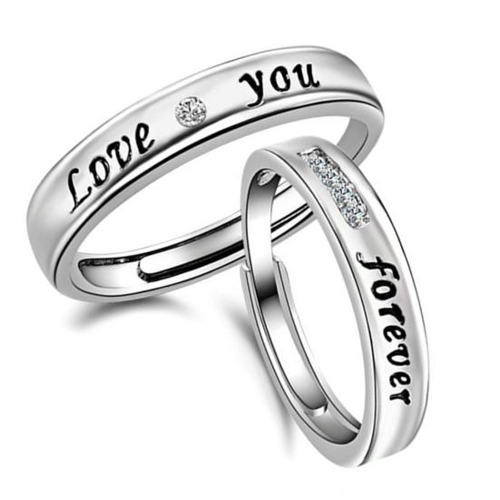Love You Forever Rhinestone Lover Couple Promise Finger Ring Set Jewelry Gift