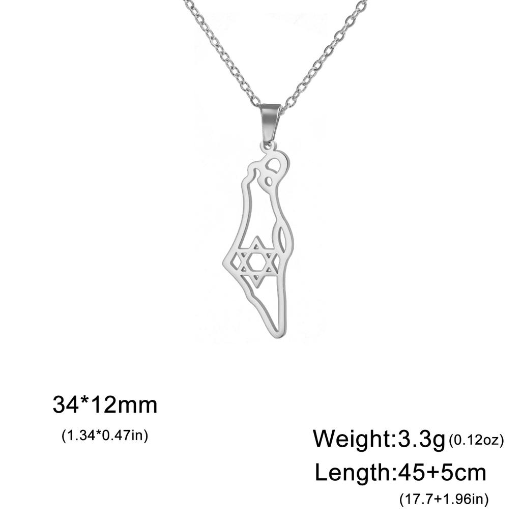 Teamer Israel Map Star of David Pendant Necklace for Women Men Jewish Stainless Steel Necklace Ethnic National Jewelry