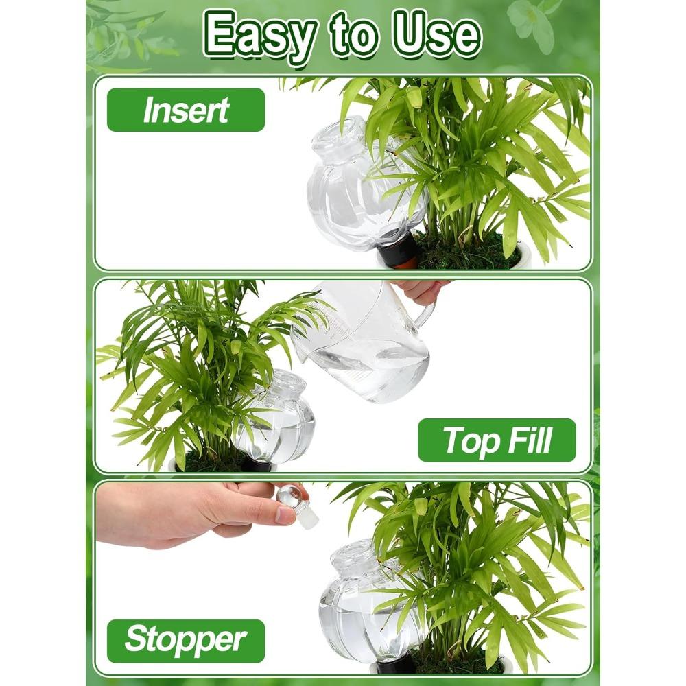 4pcs Leakproof Plant Watering Globes - Top Fill Self Watering Planter Insert Slow Release Water Bulbs with Terracotta Spikes for Indoor Plants