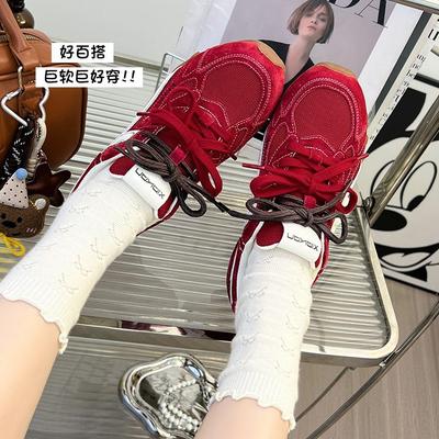 Retro Versatile Mandarin Duck Shoelaces Inner Height Increase Maillard Dexun Shoes Women's 2025 Autumn New Fashionable Versatile Jogging Shoes