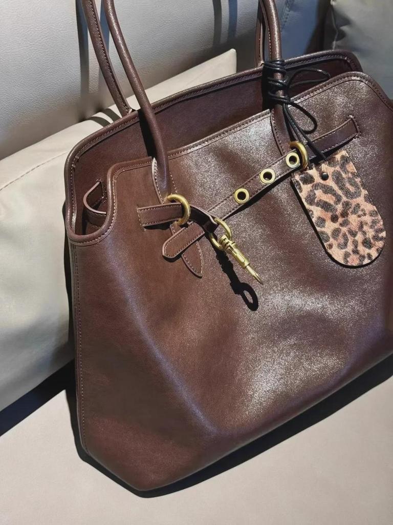 Vintage Koeienhuid Leer Bowling Tote Handtas - Schouder & Onderarm Tas