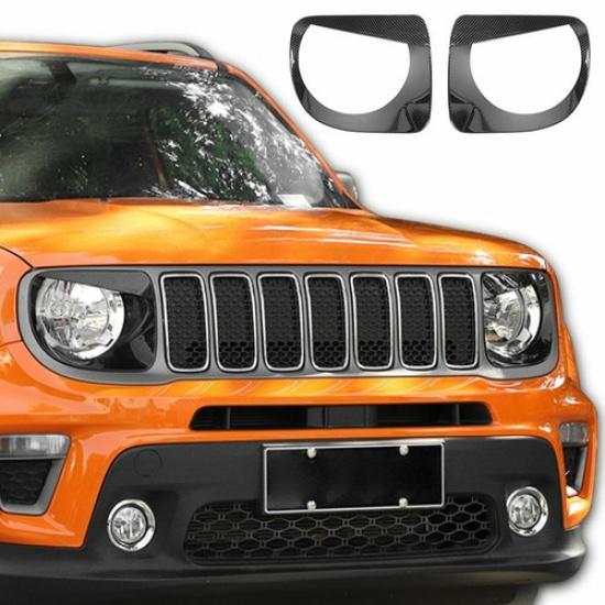 Front Headlight Lamp Cover Decor For Jeep Renegade + Carbon Fiber Grain