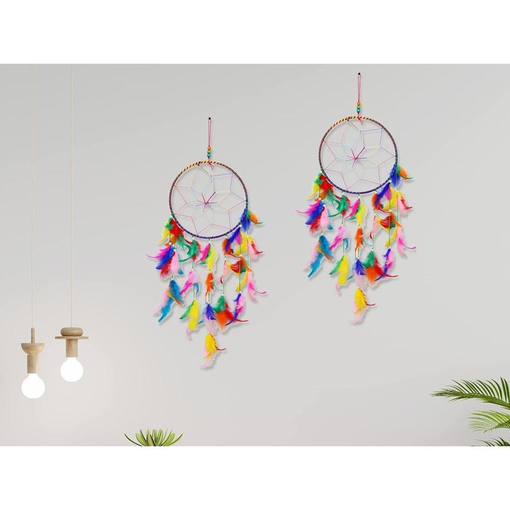 Handgefertigte Traumfänger mit Federn, Wand- und Türbehang für Zuhause, Büro, Dekoration, Geschenk (Mehrfarbig, 2er-Pack)