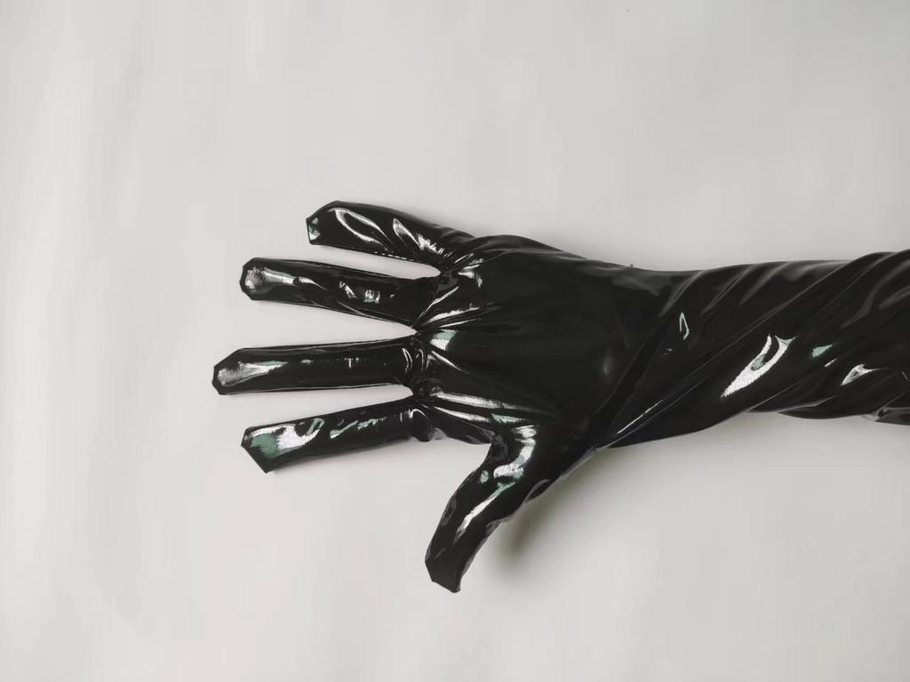 New Women Shiny Faux Leather Unisex Black Long Gloves Men Latex Fetish Patent Leather Full Fingers Elbow Glove Cosplay Accessory