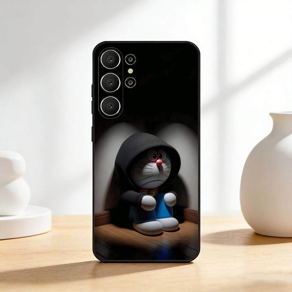 Cute Fat D-Doraemon Blue white Phone Case For Samsung S26,S25,24,23,22,30,21,10,9,Ultra,Plus,Lite,Black Soft Case Samsung S235G