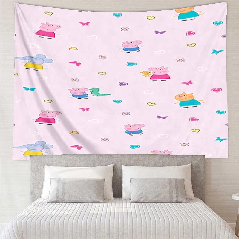 Peppa-Pig Print Tapestry, Backdrop, Easy Setup, Ideal for Bedroom, Office & Living Room, with Aesthetic Wall Hanging Decor.