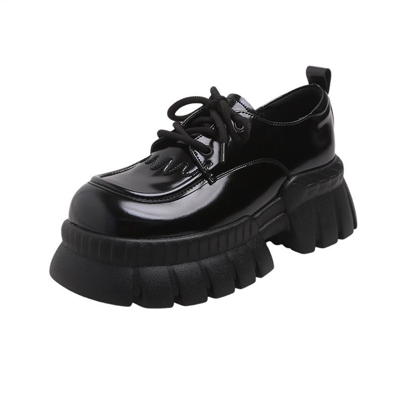 Small leather shoes women's British style new muffin platform women's shoes leather versatile thick heel single shoes increase height