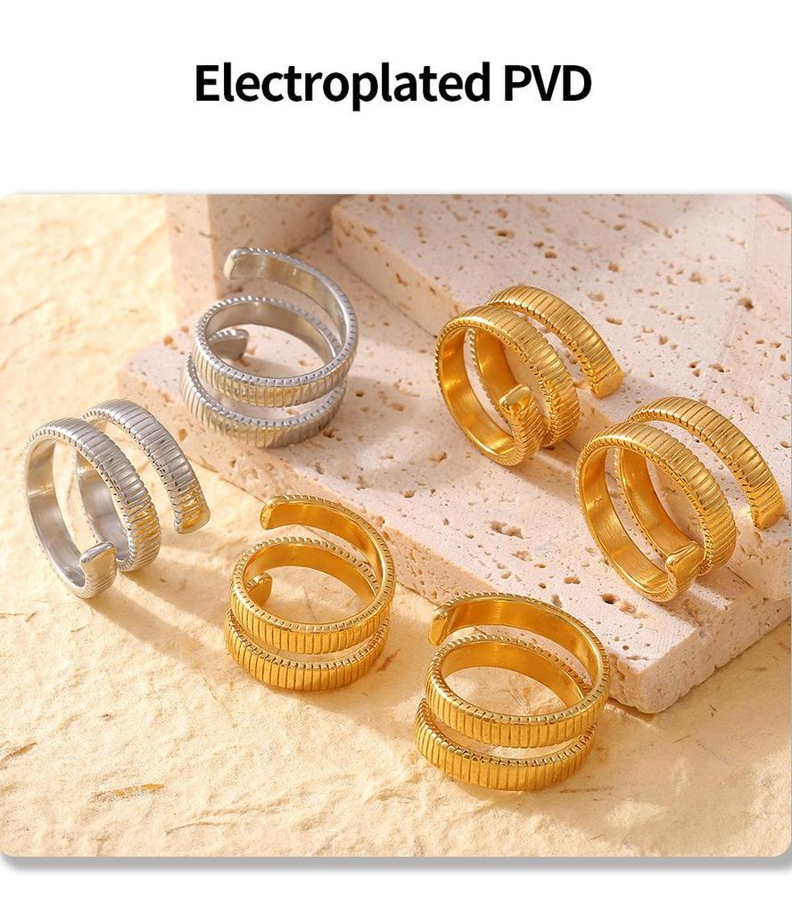 Europäischer & Amerikanischer Geometrischer Fadenring aus Titanstahl mit 18 Karat Vergoldung, Nicht verstellbares Offenes Design