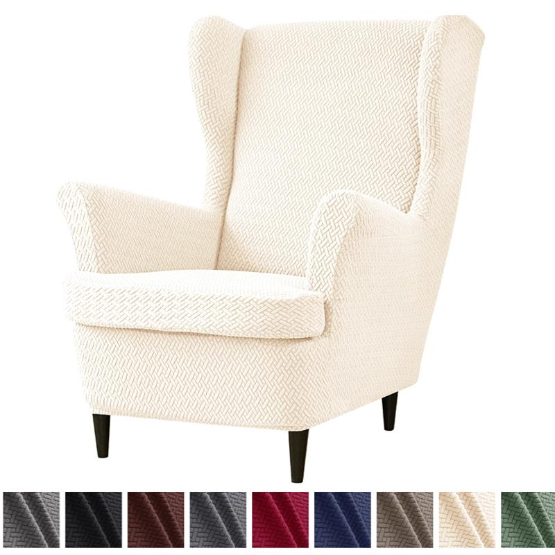 Stretch Wingback Chair Covers Jacquard Armchair Slipcovers Wing Chair Cover with Seat Cushion Case Sofa Cover for Living Room