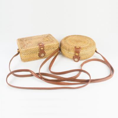 2019 mode Runde Stroh Woven Rattan BagShoulder Tasche Kleine Strand Handtaschen Frauen Sommer Hohl Handgemachte Messenger Umhängetaschen