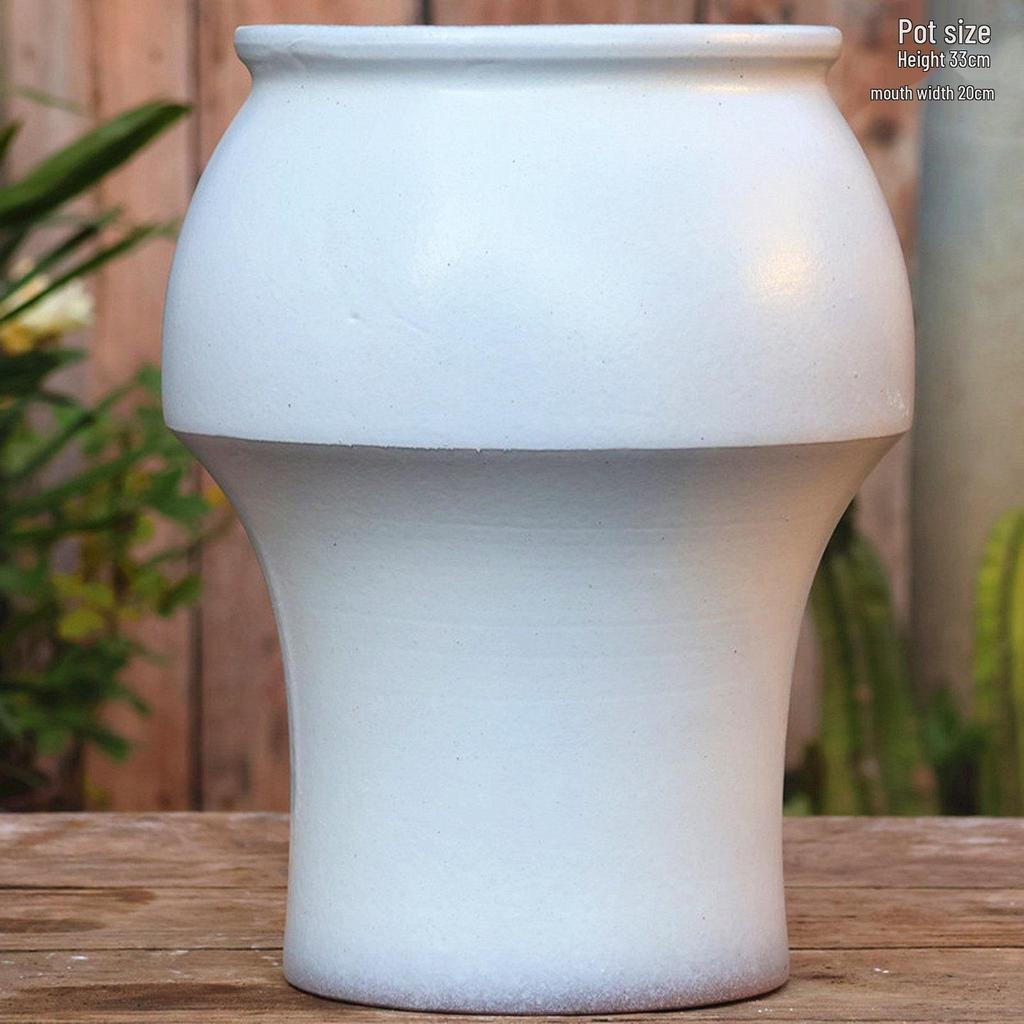 Extra Large White Ceramic Pot: European Style Succulent and Flower Pot for Courtyard Landscaping with Rough Texture and Large Caliber.
