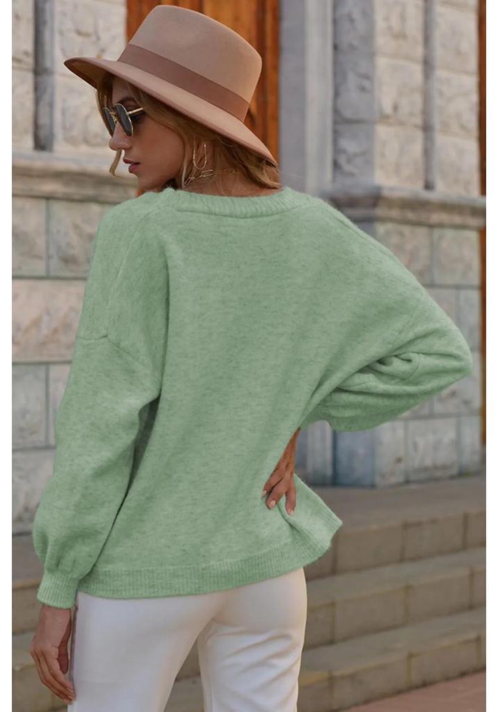 Neuer lässiger Strick-Cardigan mit V-Ausschnitt - Einfarbiges Damen-Oberteil für Herbst/Winter