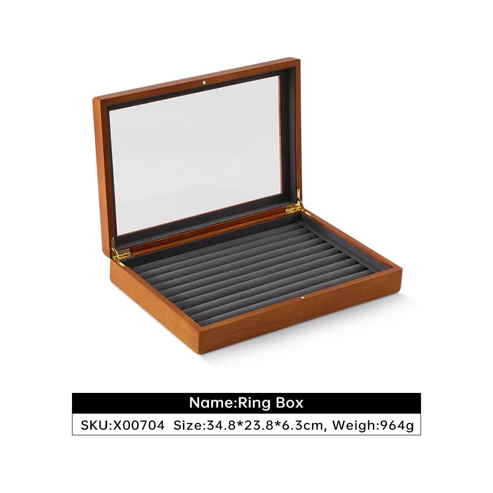 For  Bracelet Necklace Display Case Wooden Ring Earrings Organizer Large Jewelry Storage Box With Cover X007