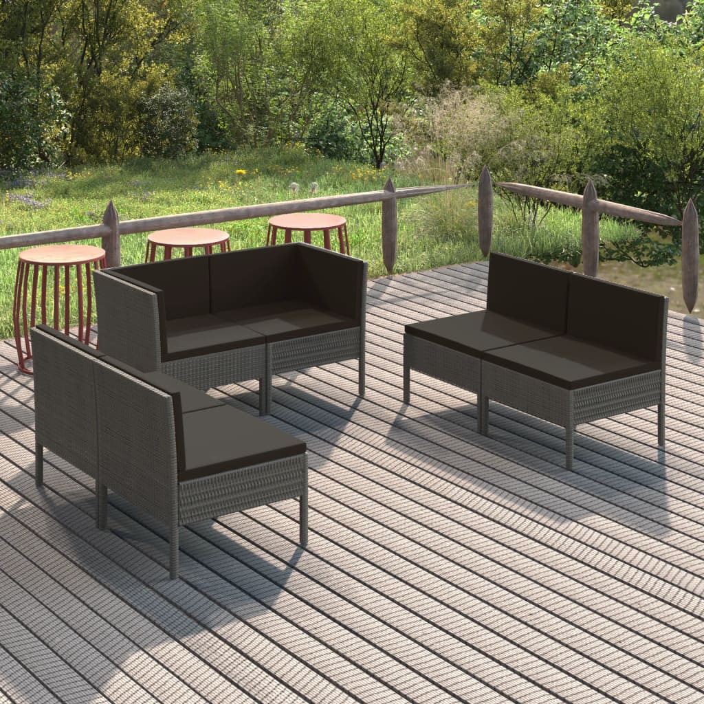 Vidaxl 6-Cz. Garden Lounge Set, Cushions, Grey, Rattan PE