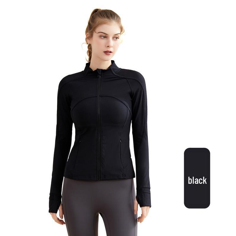 

2025 Костюм для йоги Lulu Nude Feel в рубчик на молнии - Дышащий облегающий крой, Длинный рукав, Спортивная одежда с воротником-стойкой. Large чёрный