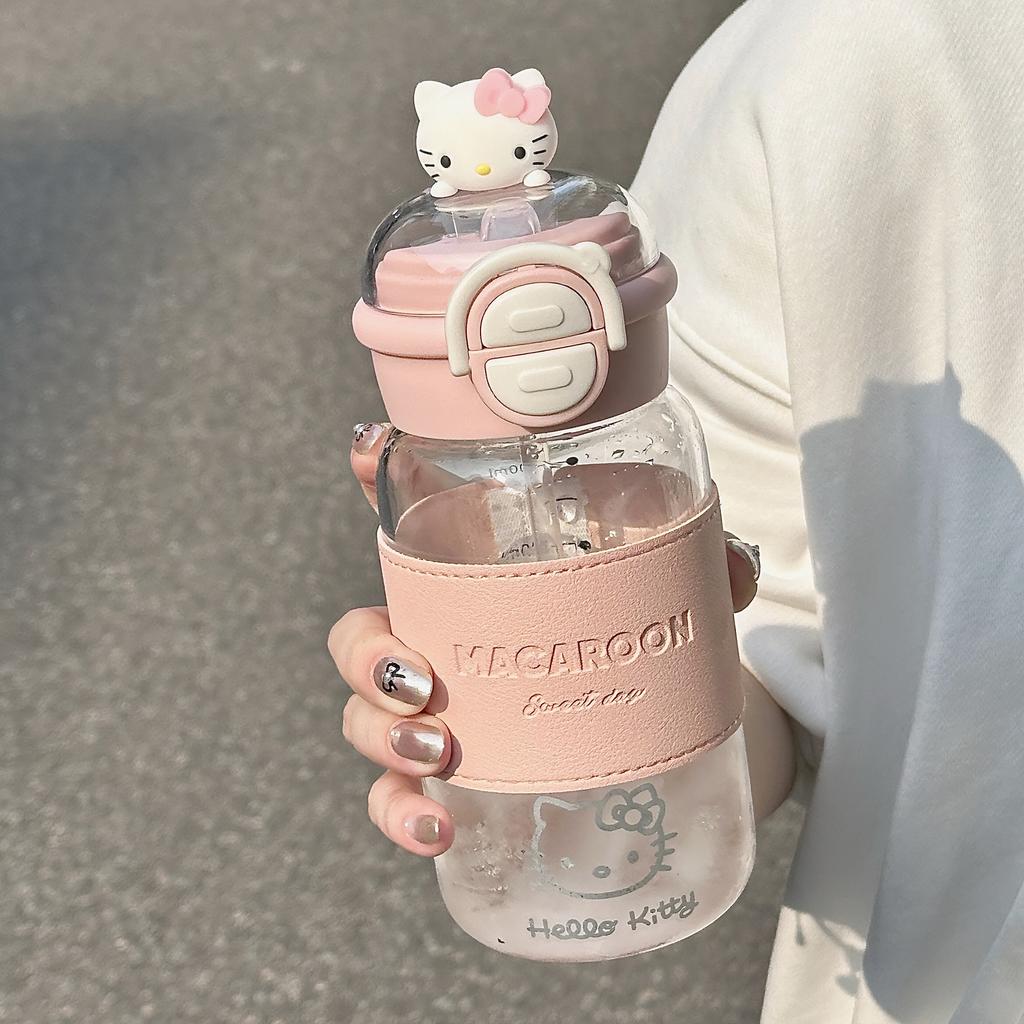 Double drink glass water cup for girls ins high value, temperature resistance and anti-scalding, cute light luxury, high-end feeling, cup with straw.