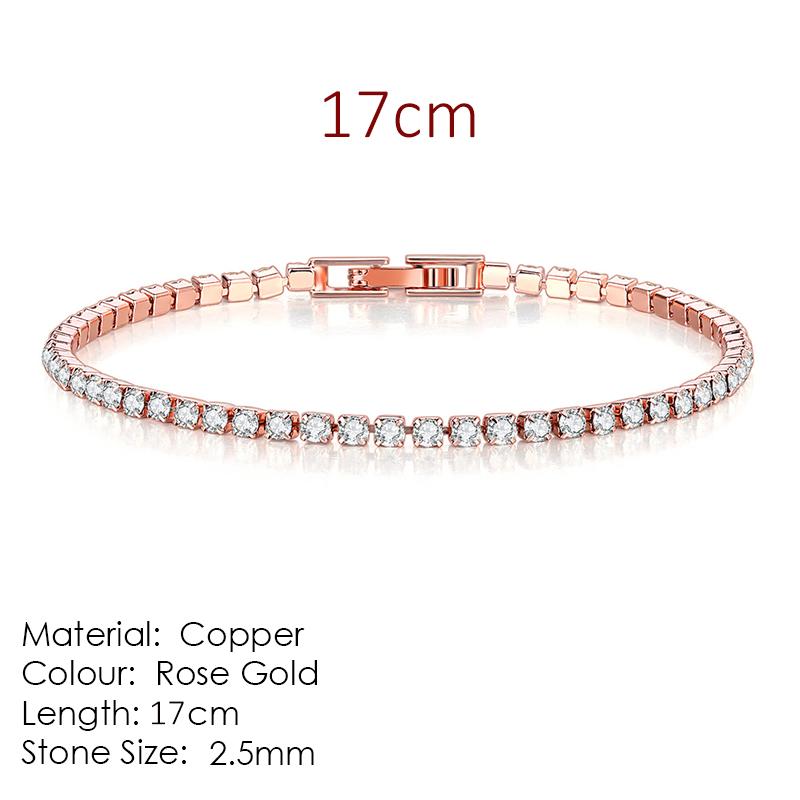 

Fashion 2.5mm Zirconia Tennis Bracelet for Women Crystal Charm Designer Tennis Thin Chain Bracelet on Hand Wedding Jewelry KC128 2.5mm RoseGold 17cm