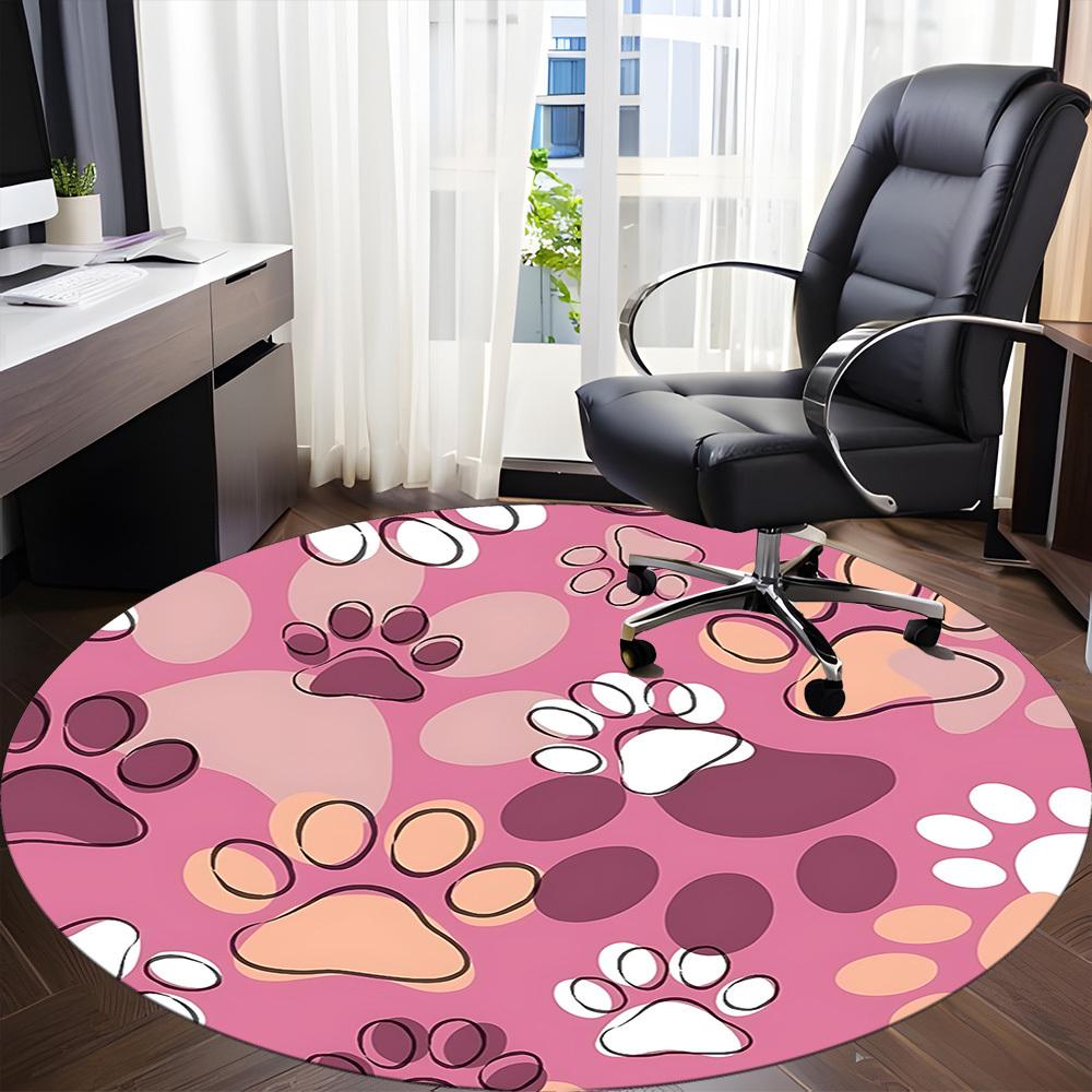 1pc Paw Prints Office Round Area Rug, Indoor Mat Suitable For Office, Under Office Chairs Bedroom Living Room Home Decor, Room Deco