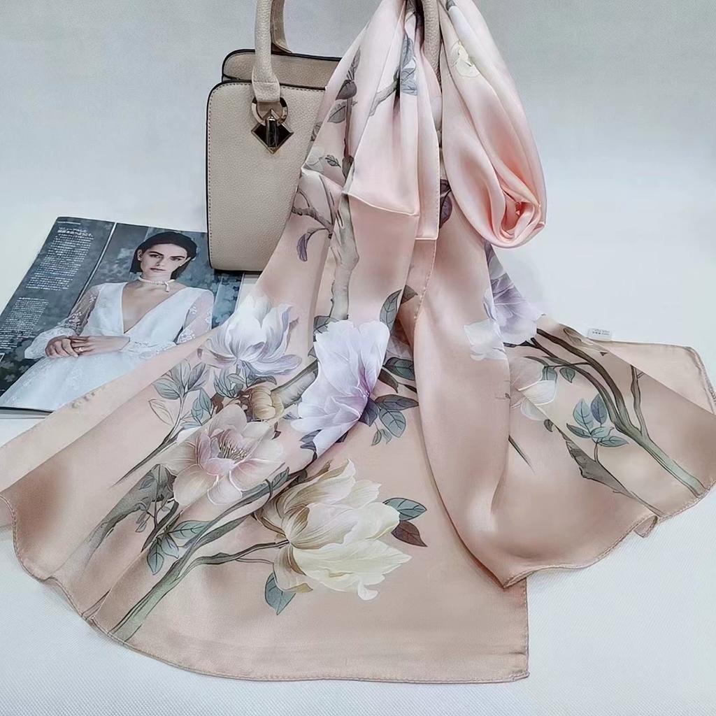 Hochwertiger 100% Seiden Schal Tuch Hijab Wickeltuch Damen Blumig Frühling Sommer Strand Seiden Schals