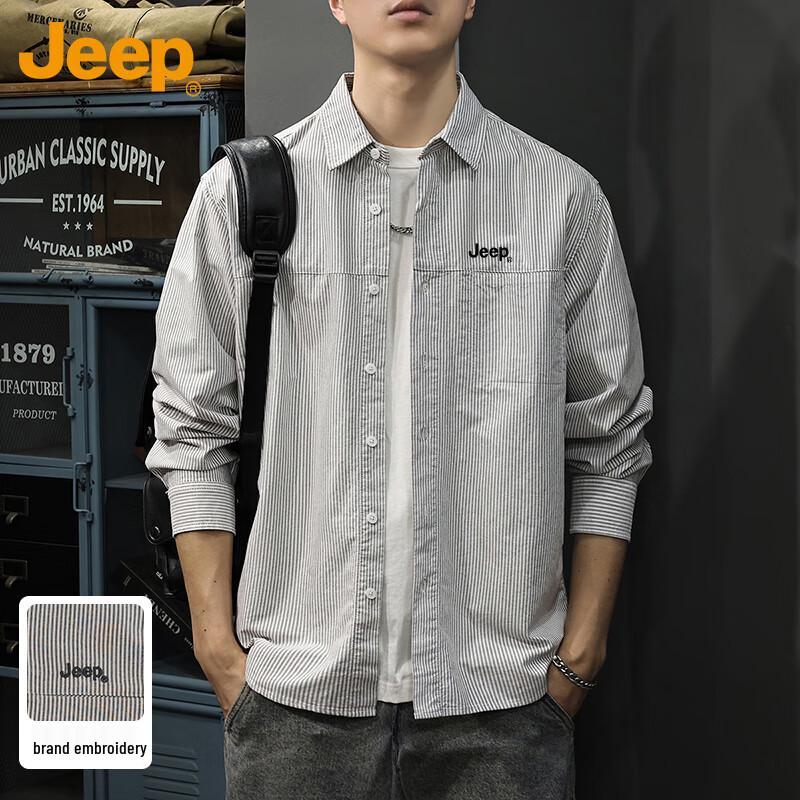 JEEP Men s Long Sleeve Striped Casual Shirt L
